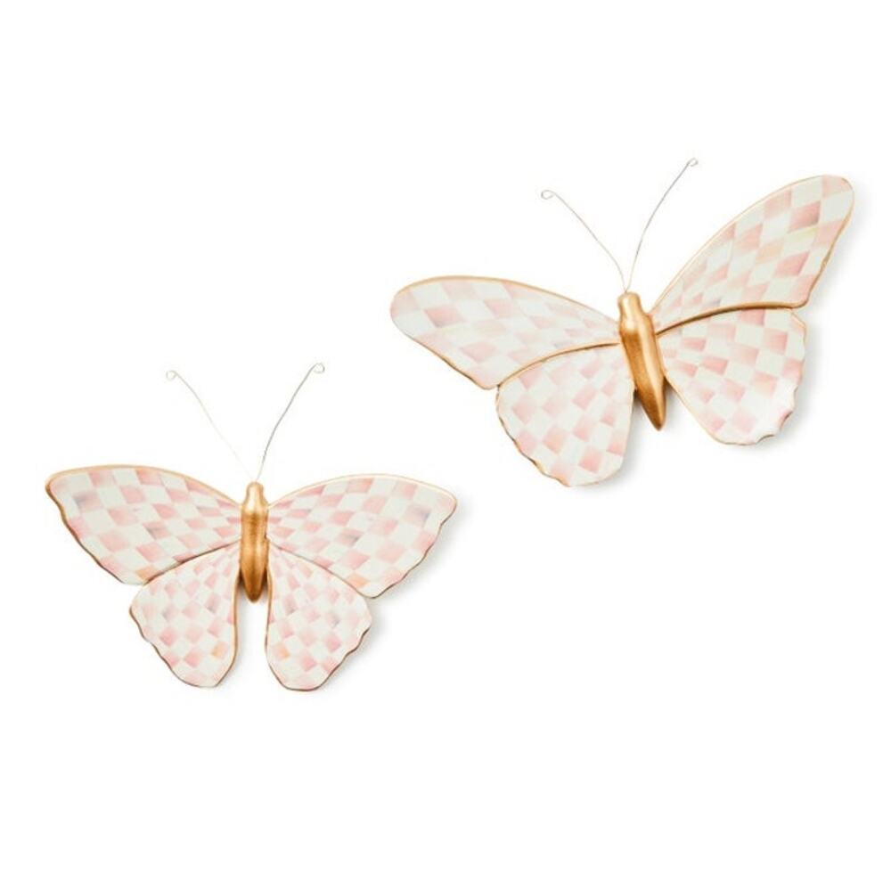 NEW MacKenzie-Childs Rosy Check Wall Decor Butterfly Duo in Original Box